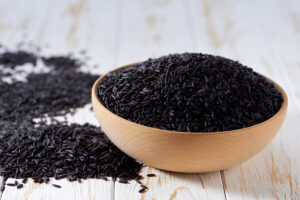 A bowl of antioxidant-rich black rice, also known as forbidden rice.