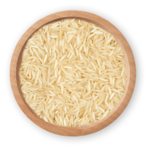 Premium Pusa Basmati Rice grains, known for their long length and aroma.