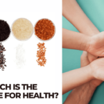 Different types of healthy rice in bowls, including brown, black, and red rice.