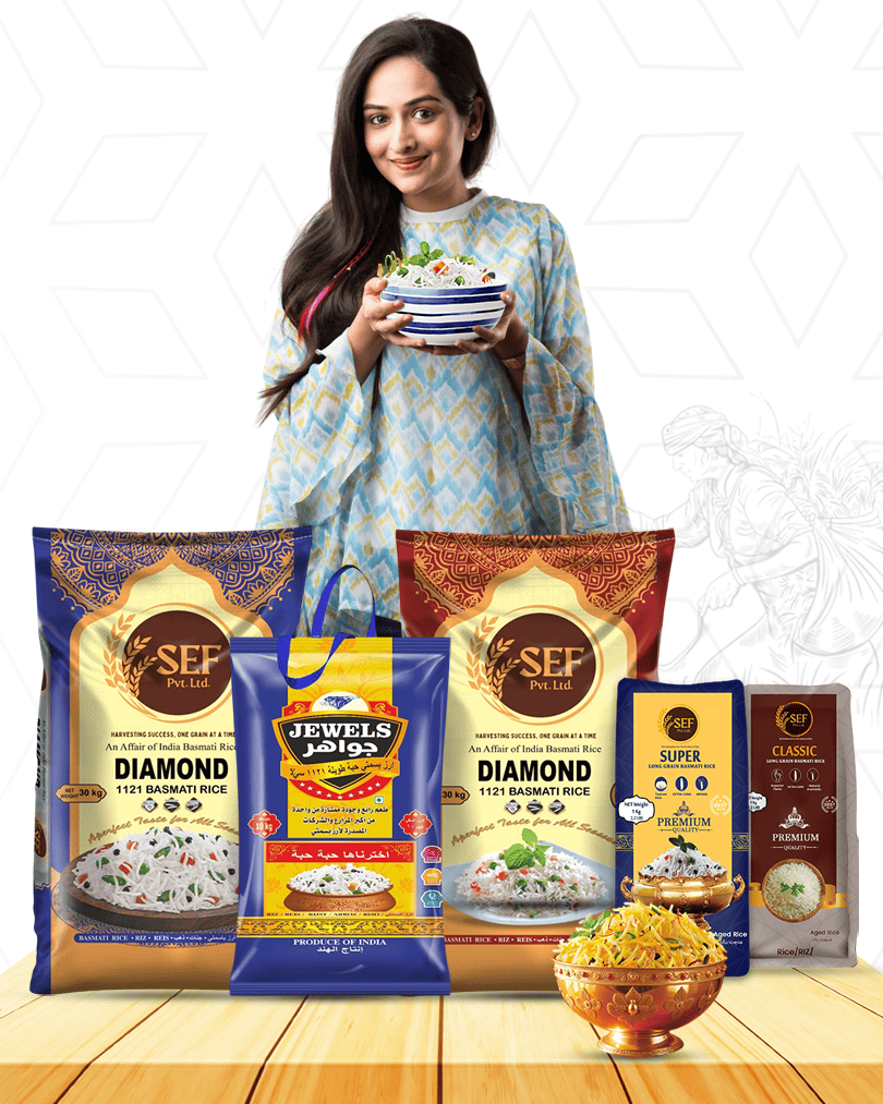 Premium rice products from India displayed by Shah Enterprises