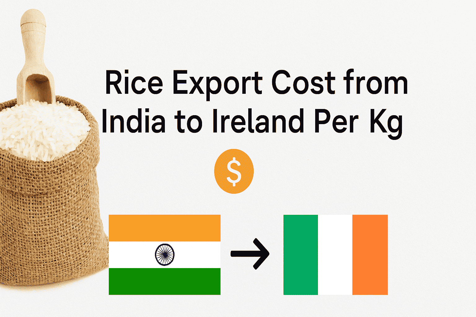 Rice export cost from India to Ireland per kilogram.