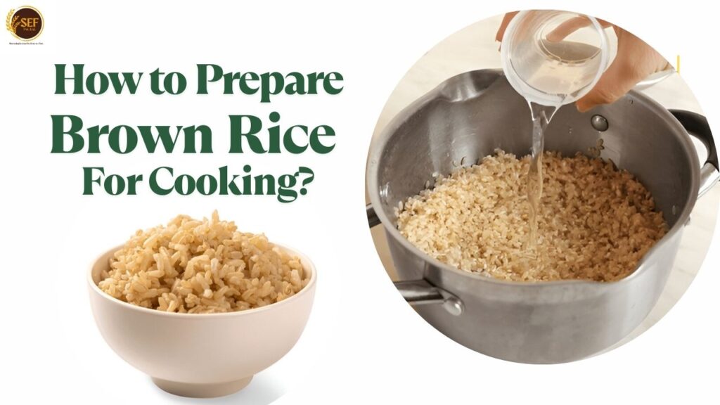 Preparing brown rice soaking, boiling, and serving