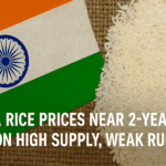 India rice prices drop near 2-year low due to high supply and weak rupee.