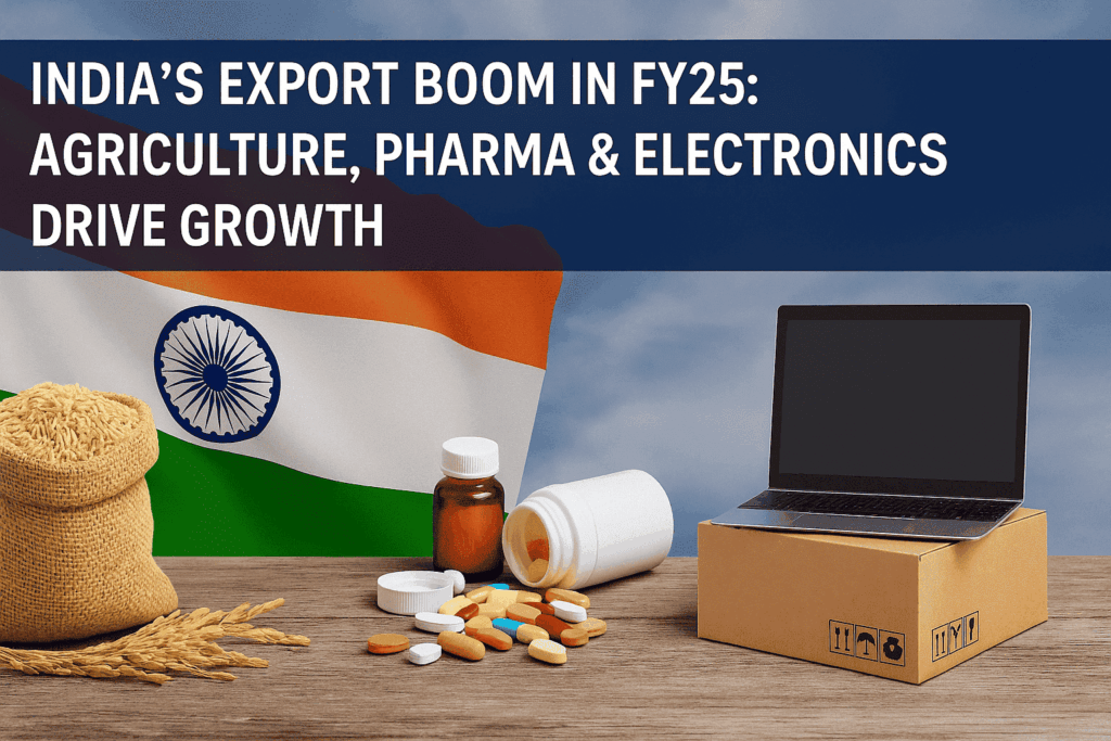 India export boom FY25 in agriculture, pharma, and electronics