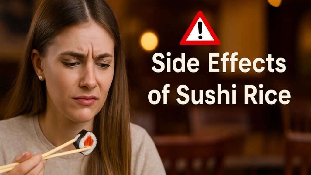 Close-up of sushi rice in a bowl with soft lighting, symbolizing health concerns and side effects discussion