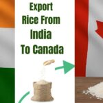 Indian and Canadian flags with rice export visual showing grain transfer from India to Canada.
