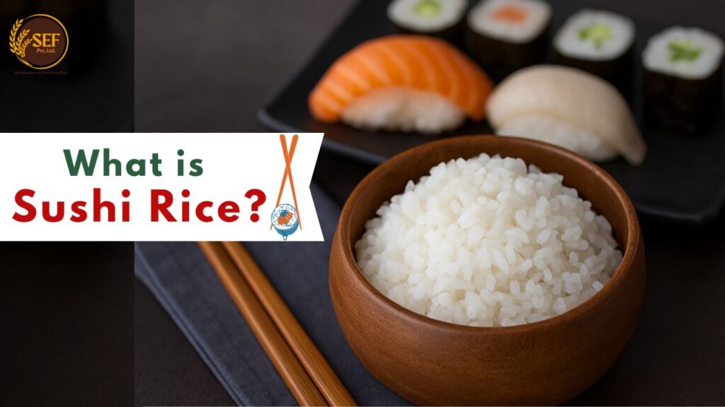 Bowl of prepared sushi rice with chopsticks and seaweed rolls, highlighting Japanese origin, health value, and preparation.