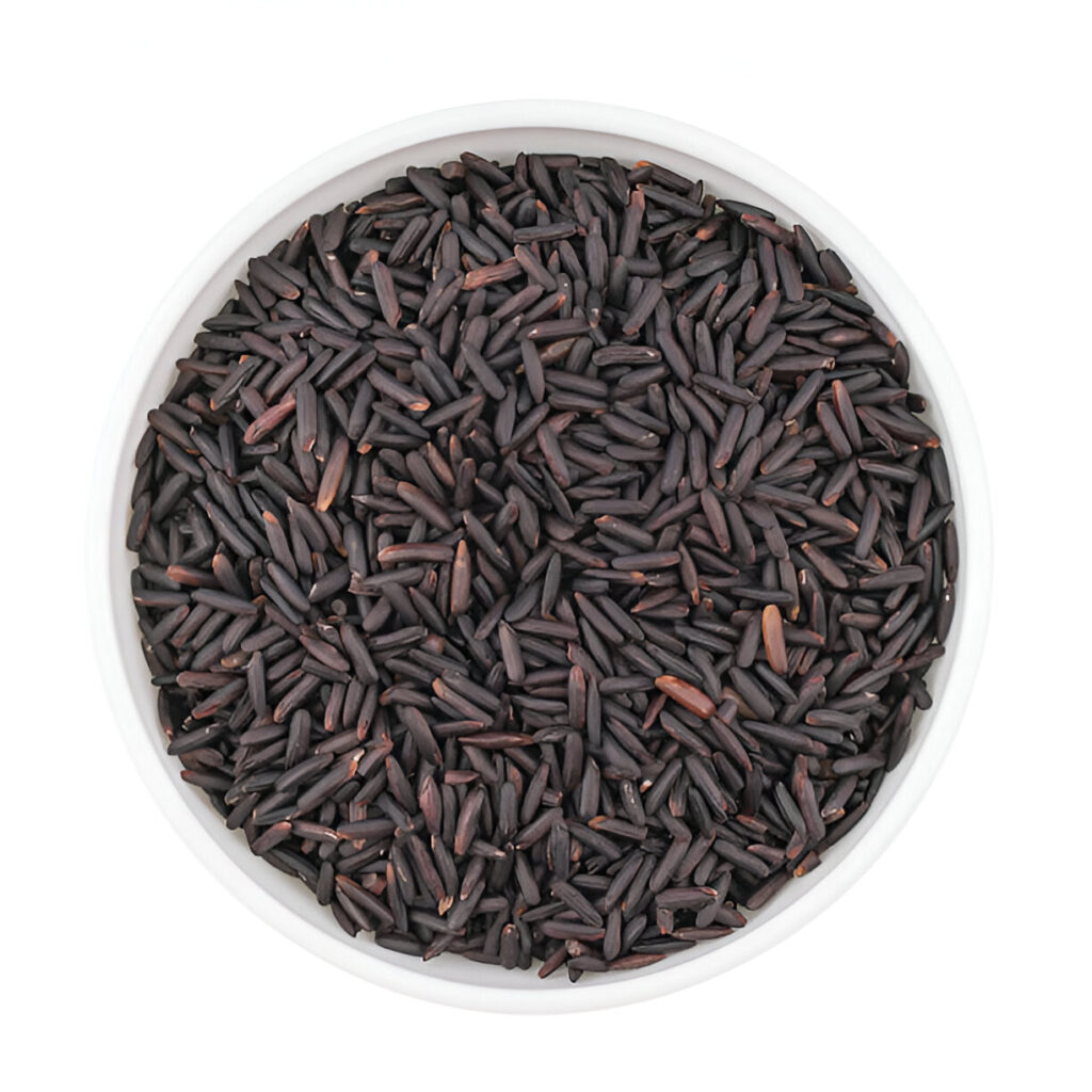 Black rice grains with a deep purple-black shade