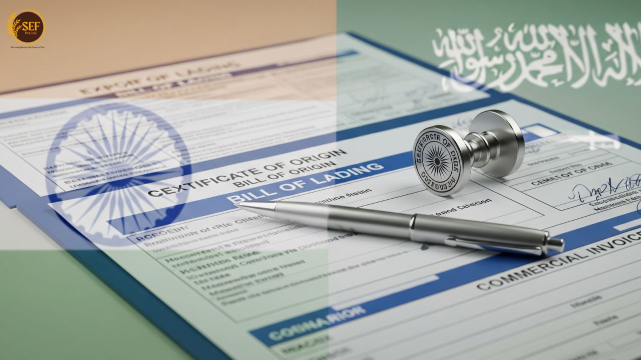 Official documents required for exporting rice from India to Saudi Arabia.