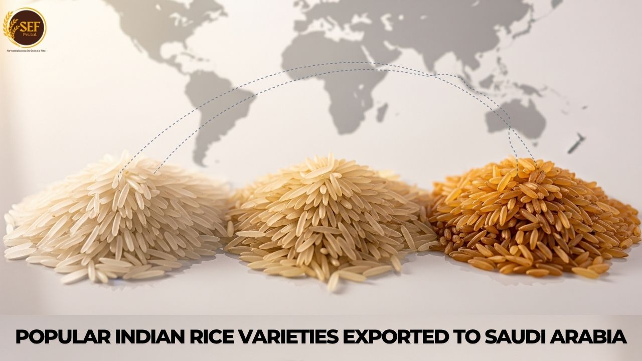 A display of Basmati and other popular Indian rice varieties.