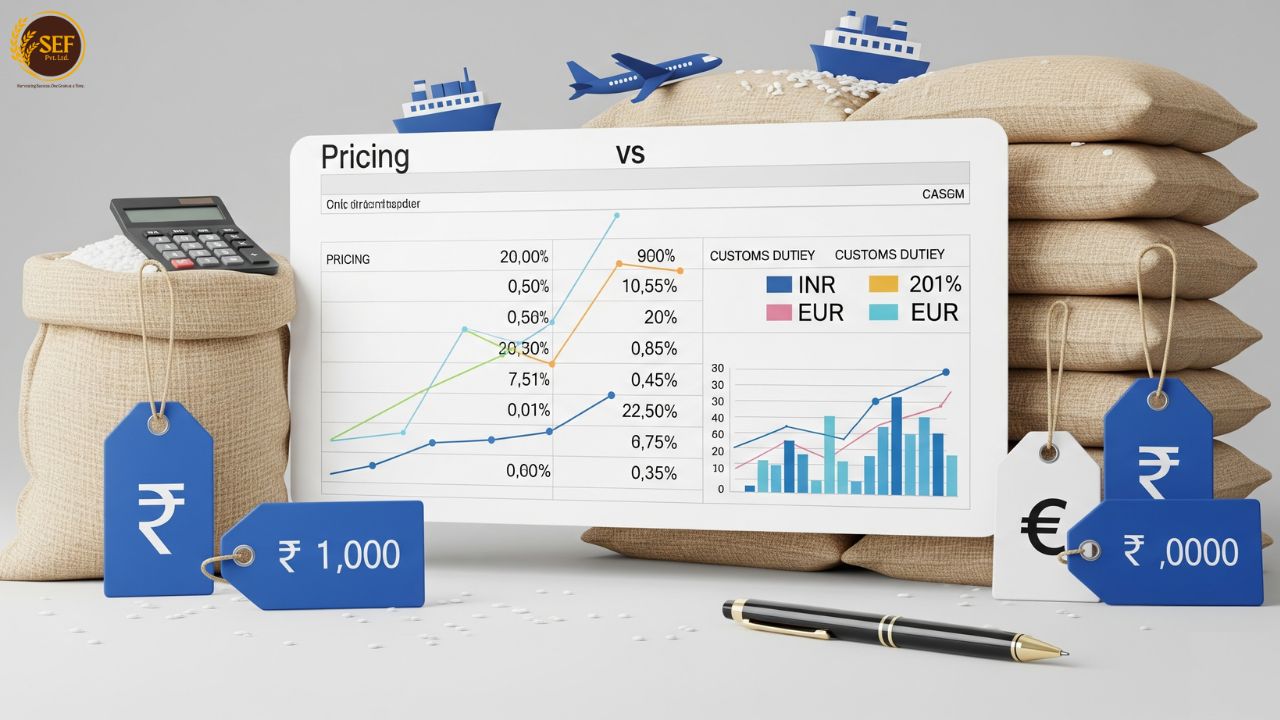 Rice pricing table with INR and EUR currency for Germany export