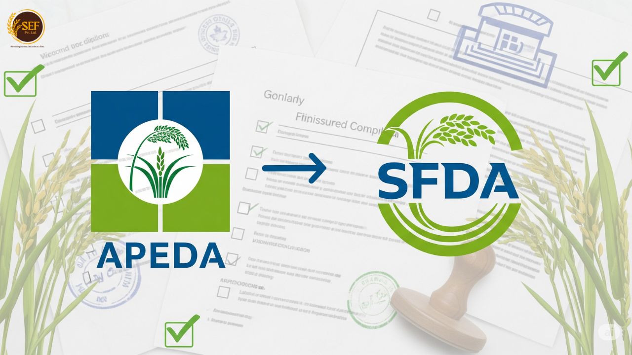 APEDA and SFDA role in rice export compliance and quality checks.
