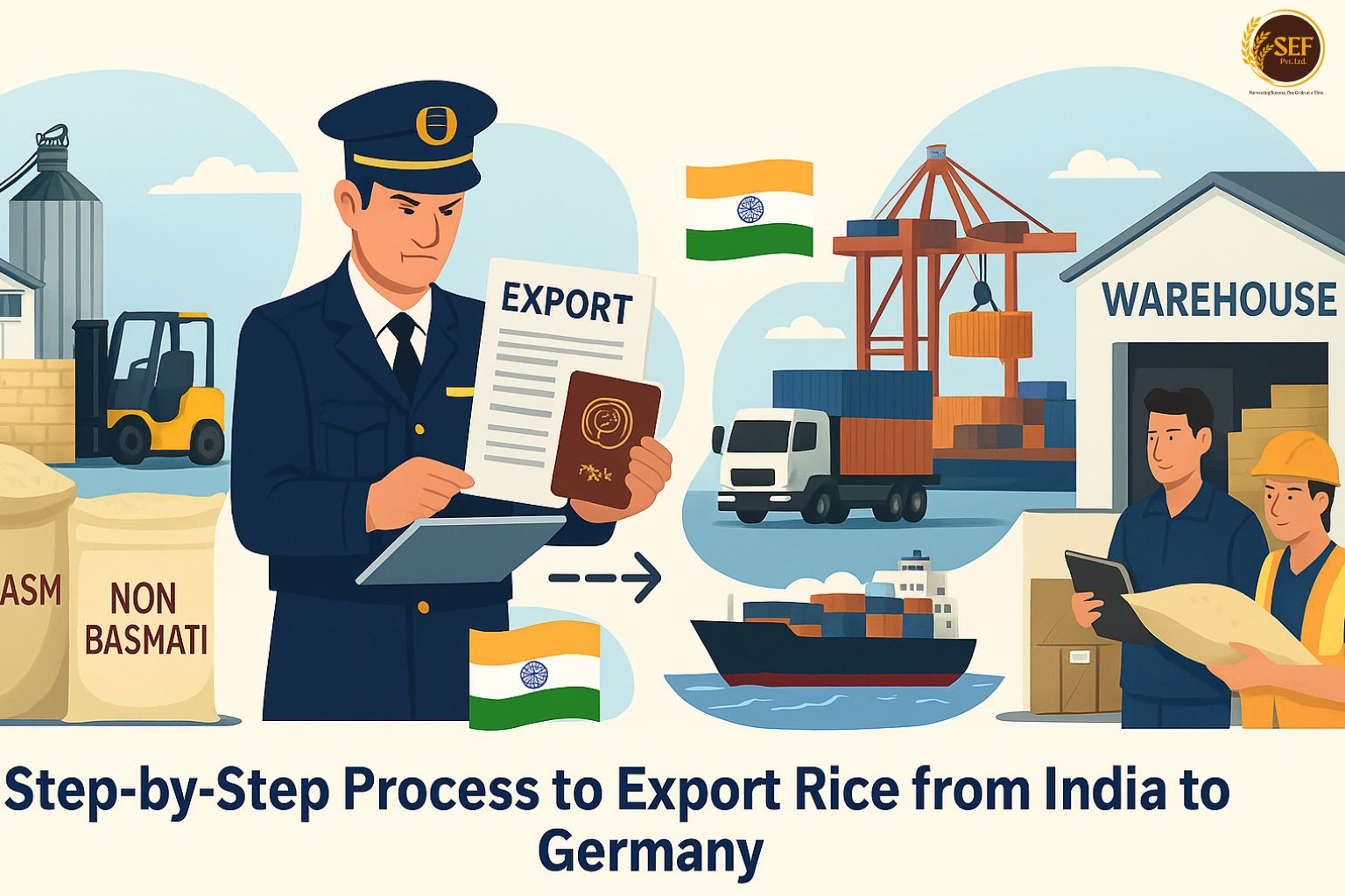 Illustrated step-by-step guide for exporting rice from India to Germany