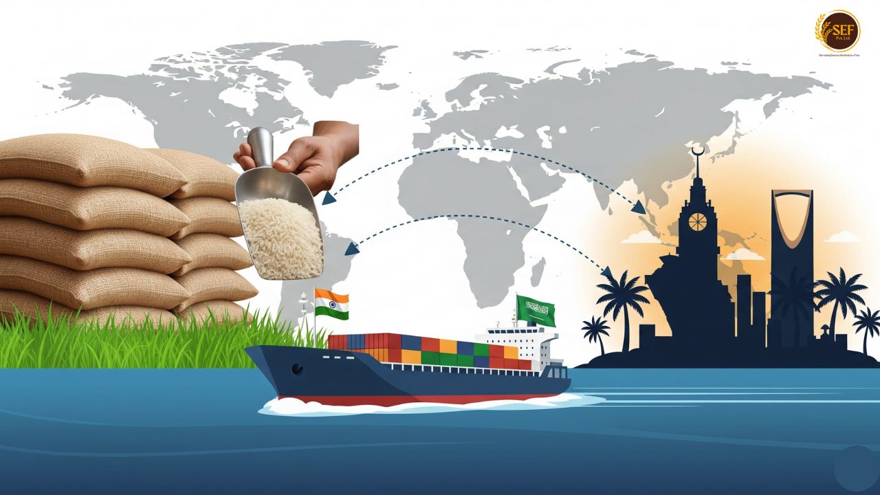 Infographic showing the key steps in the rice export process.