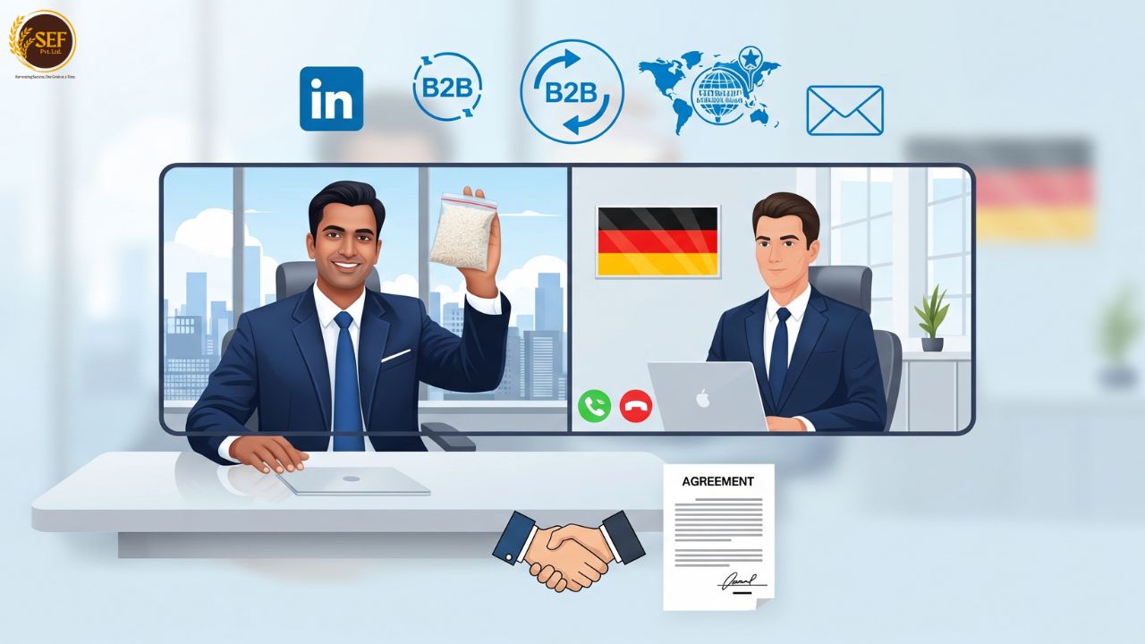 Indian exporter connecting with German rice buyers via B2B platforms