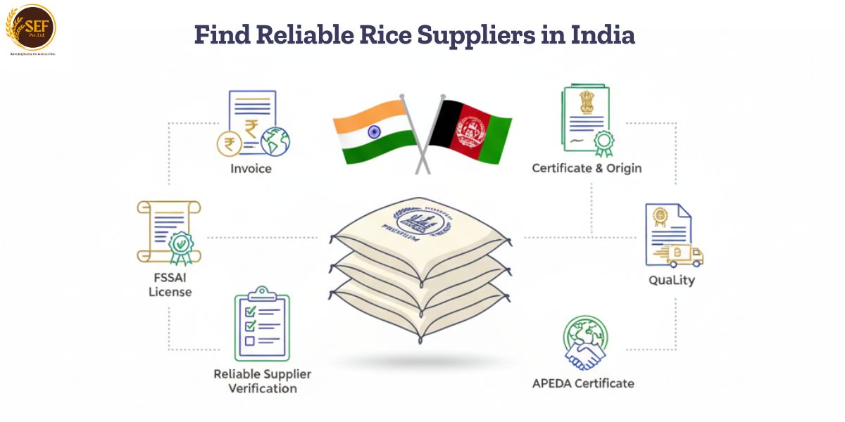 Guide for Afghan importers to find trusted rice suppliers in India.