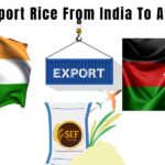 Indian rice export process for Afghanistan explained with packaging and shipping visuals.