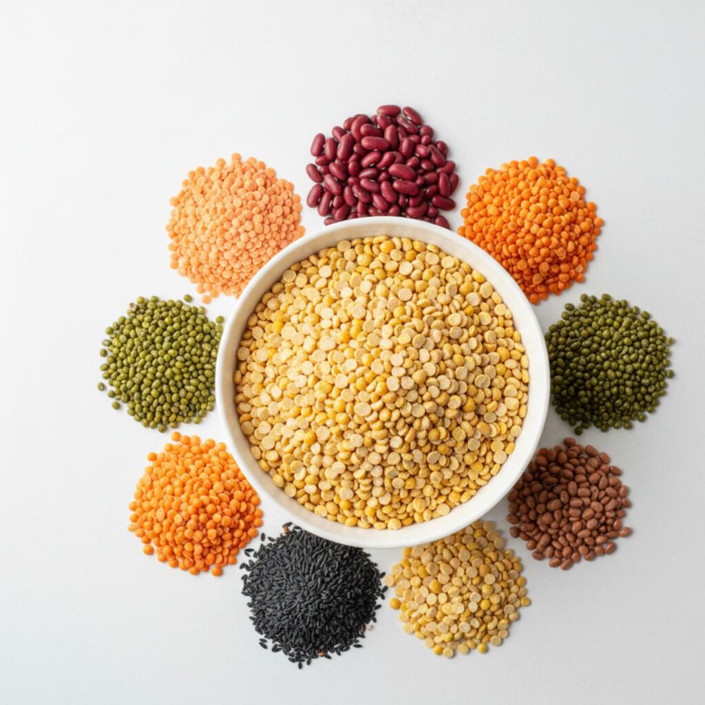 Indian pulses including lentils, beans, and peas prepared for export.