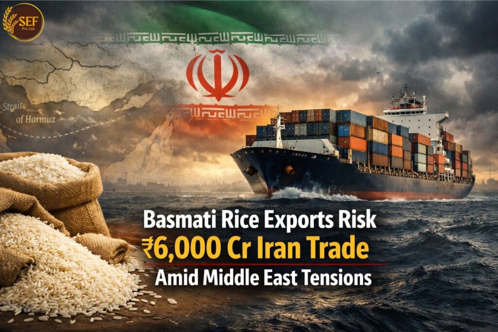India basmati rice export risk due to Middle East tensions with Iran, cargo ship and rice grains