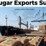 Indian sugar export cargo loading at port amid rising global prices.