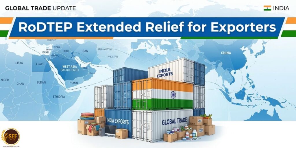 RoDTEP scheme extension supports Indian exporters during global trade disruptions.